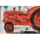 David Johnston - BIG RED NUFFIELD TRACTOR - Oil on Board - 10 x 14 inches - Signed