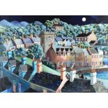 George Callaghan - HOUSES BY THE HARBOUR - Oil & Acrylic on Canvas - 20 x 27.5 inches - Signed