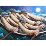 George Callaghan - FOUR IN A CURRACH - Oil & Acrylic on Canvas - 18 x 24 inches - Signed