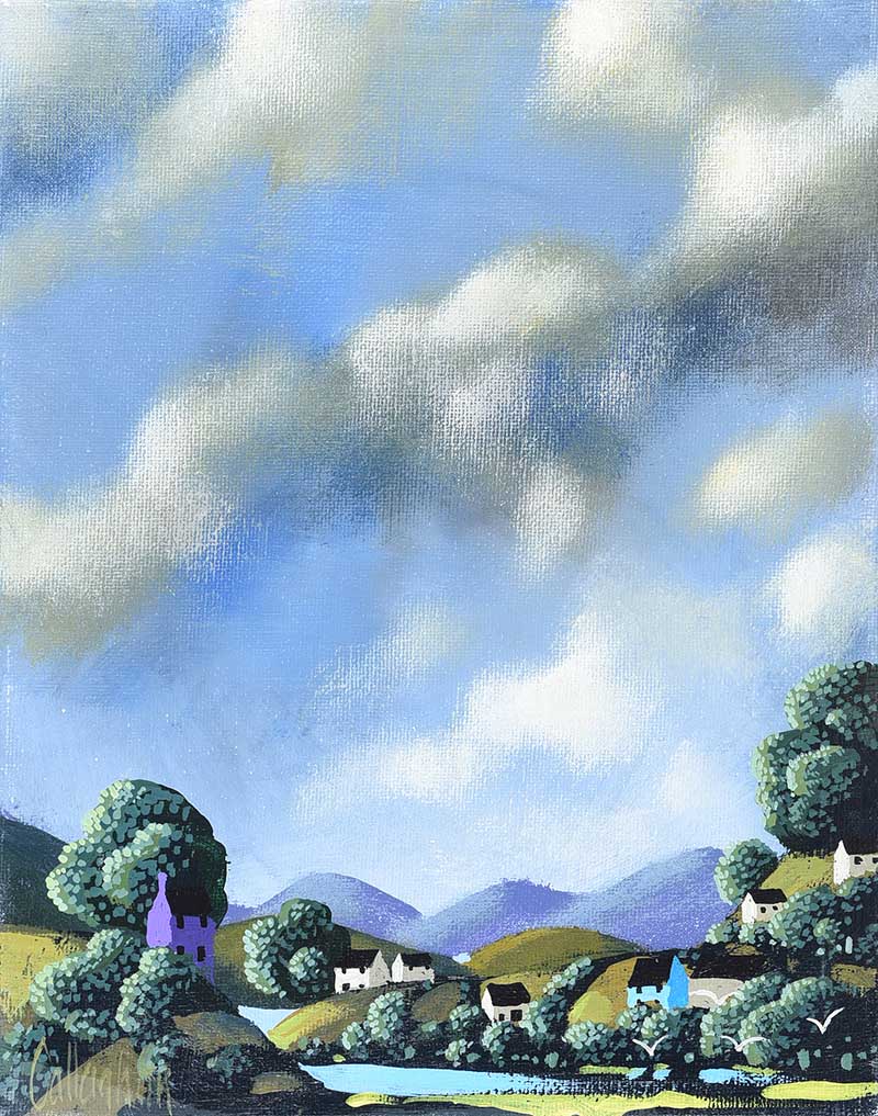 George Callaghan - DARK SKIES OVER THE MOUNTAINS - Oil & Acrylic on Canvas - 10 x 8 inches - Signed