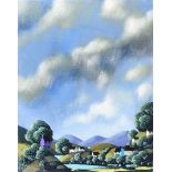 George Callaghan - DARK SKIES OVER THE MOUNTAINS - Oil & Acrylic on Canvas - 10 x 8 inches - Signed