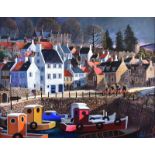 George Callaghan - HARBOUR AT CRAIL - Oil & Acrylic on Canvas - 24 x 30 inches - Signed