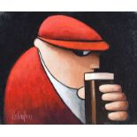 George Callaghan - JUST A QUICK PINT - Oil & Acrylic on Canvas - 8 x 10 inches - Signed