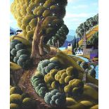 George Callaghan - STONE BRIDGE TO THE VILLAGE - Oil & Acrylic on Canvas - 26 x 22 inches - Signed