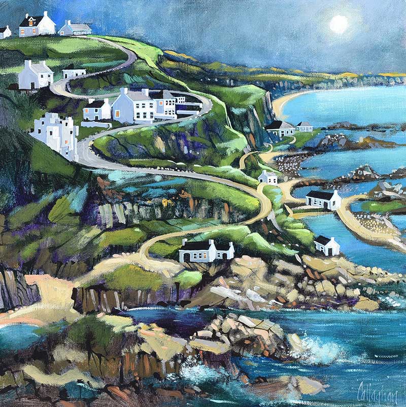 George Callaghan - WINDING ROAD NEAR BALLINTOY, COUNTY ANTRIM - Oil & Acrylic on Canvas - 16 x 16