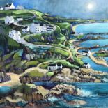 George Callaghan - WINDING ROAD NEAR BALLINTOY, COUNTY ANTRIM - Oil & Acrylic on Canvas - 16 x 16