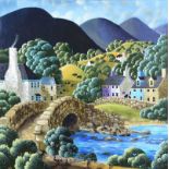 George Callaghan - THE STONE BRIDGE - Oil & Acrylic on Canvas - 20 x 20 inches - Signed