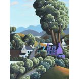 George Callaghan - THE PURPLE HOUSE - Oil & Acrylic on Canvas - 14 x 10 inches - Signed