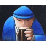 George Callaghan - THE FIRST PINT - Oil & Acrylic on Canvas - 8 x 10 inches - Signed