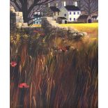 George Callaghan - POPPIES BY THE STONE WALL - Oil & Acrylic on Canvas - 22 x 18 inches - Signed