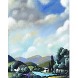 George Callaghan - A CLUSTER OF HOUSES BY THE RIVER - Oil & Acrylic on Canvas - 10 x 8 inches -