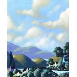George Callaghan - HILLS BY THE LOUGH - Oil & Acrylic on Canvas - 10 x 8 inches - Signed
