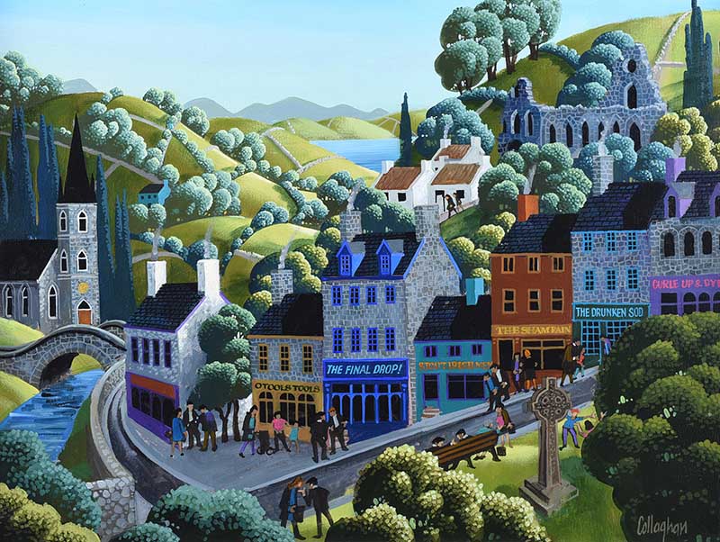 George Callaghan - OUR HIGH STREET - Oil & Acrylic on Canvas - 18 x 24 inches - Signed