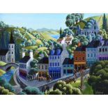 George Callaghan - OUR HIGH STREET - Oil & Acrylic on Canvas - 18 x 24 inches - Signed