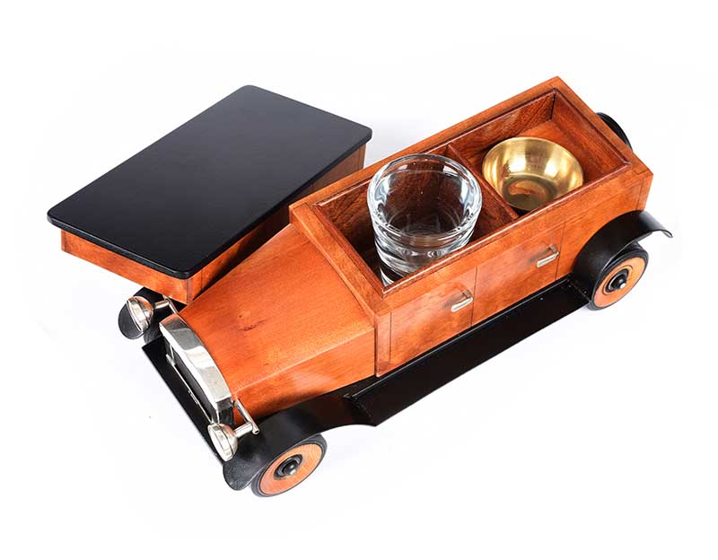 George Callaghan - DESK TOP MODEL CAR WITH SHOT GLASS - Carved Wooden Model - 3.5 x 9 inches - - Image 3 of 6