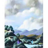 George Callaghan - DISTANT MOUNTAINS - Oil & Acrylic on Canvas - 10 x 8 inches - Signed