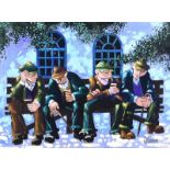 George Callaghan - REST & A PINT - Oil & Acrylic on Canvas - 12 x 16 inches - Signed