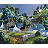 George Callaghan - FEEDING CHICKENS - Oil & Acrylic on Canvas - 20 x 24 inches - Signed