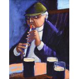 George Callaghan - MUSIC & STOUT - Oil & Acrylic on Canvas - 10 x 8 inches - Signed