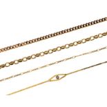 FOUR 9CT GOLD BRACELETS 1 WITH 1 DIAMOND