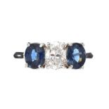 18CT WHITE GOLD SAPPHIRE AND DIAMOND RING