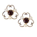 9CT GOLD GARNET AND PEARL EARRINGS