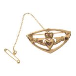 9CT GOLD CLADDAGH BROOCH