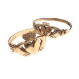 TWO 9CT GOLD CLADDAGH RINGS