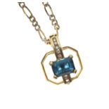 14CT GOLD BLUE STONE AND DIAMOND NECKLACE