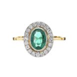 18CT GOLD EMERALD AND DIAMOND RING