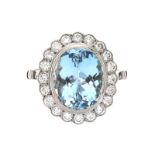 18CT WHITE GOLD AQUAMARINE AND DIAMOND RING