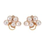 18CT GOLD PEARL AND DIAMOND CLUSTER EARRINGS