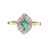 18CT GOLD EMERALD AND DIAMOND RING