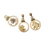 A PAIR OF 14CT GOLD EARRINGS AND A 12CT GOLD PENDANT SET