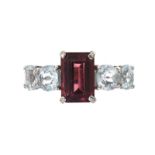 18CT WHITE GOLD PINK TOURMALINE AND AQUAMARINE RING