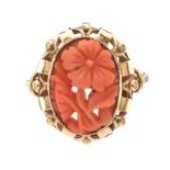 9CT GOLD CARVED CORAL RING