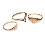 THREE 9CT GOLD SIGNET RINGS