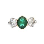 18CT GOLD EMERALD AND DIAMOND RING