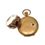 GOLD-TONE LOCKET AND GARNET RING