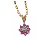 9CT GOLD RUBY AND DIAMOND NECKLACE