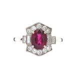 18CT WHITE GOLD RUBY AND DIAMOND RING