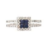 18CT WHITE GOLD SAPPHIRE AND DIAMOND RING