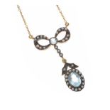 9CT GOLD AQUAMARINE AND PEARL NECKLACE