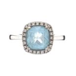 18CT WHITE GOLD BLUE TOPAZ AND DIAMOND RING