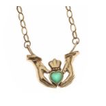 9CT GOLD EMERALD CLADDAGH NECKLACE