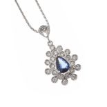 18CT WHITE GOLD SAPPHIRE AND DIAMOND NECKLACE