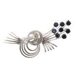 18CT WHITE GOLD SAPPHIRE AND DIAMOND BROOCH