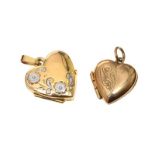 TWO 9CT GOLD HEART-SHAPED LOCKET