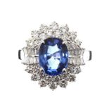 18CT WHITE GOLD SAPPHIRE AND DIAMOND RING