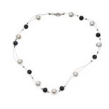 SILVER BEAD AND FAUX PEARL NECKLACE